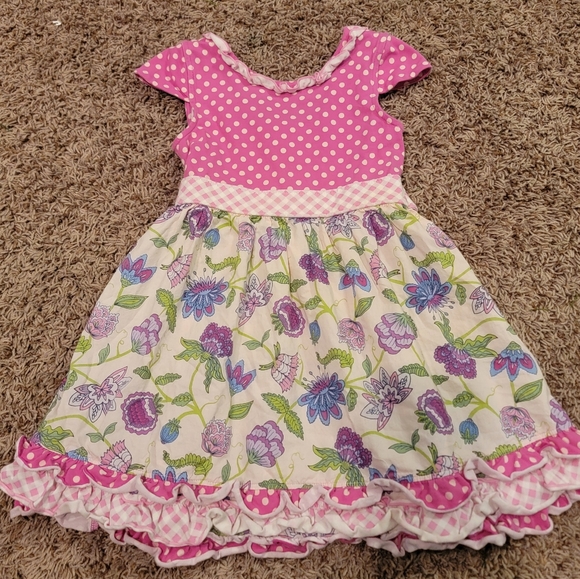 Matilda Jane Girls Pink Brilliant Dream Dot Dot Dot Pink Floral Dress, size 6 - Picture 2 of 7